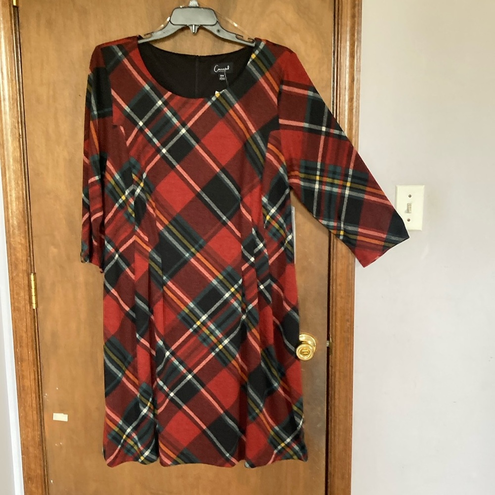 Connected dress plaid print dress w pockets has some stretch 20W - Picture 13 of 17